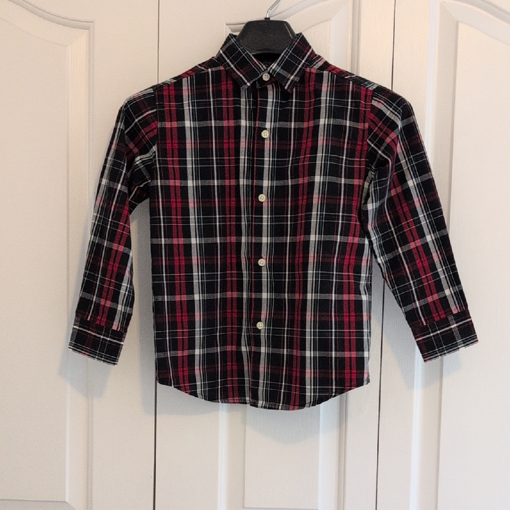 Izod Kids Plaid Button Down Shirt - Black, Red, and White